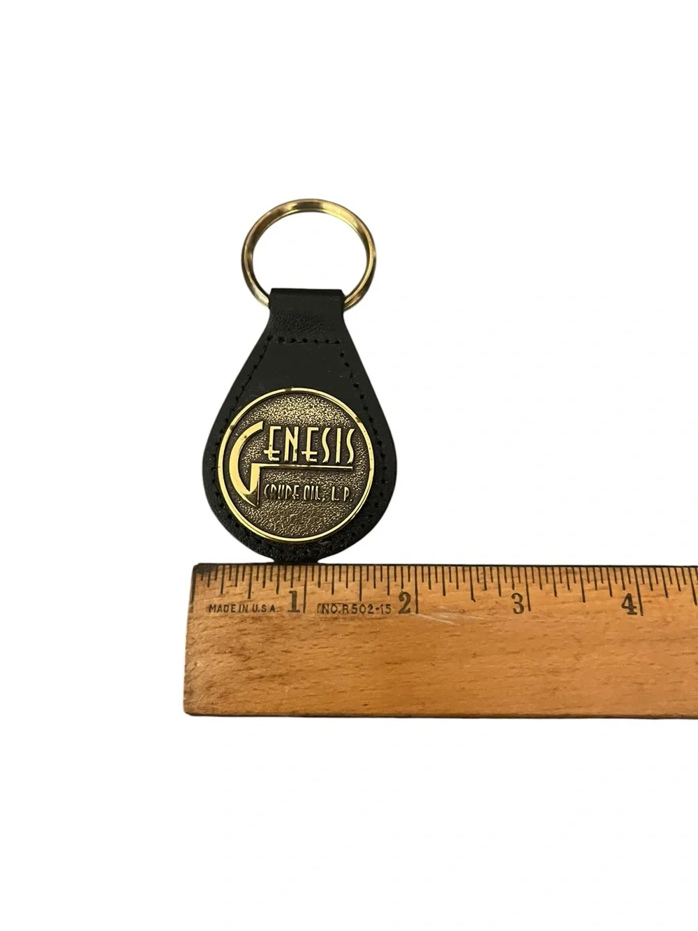 Genesis Crude Oil Stitched Leather Key Fob Gold Tone Metal Medallion Key Holder